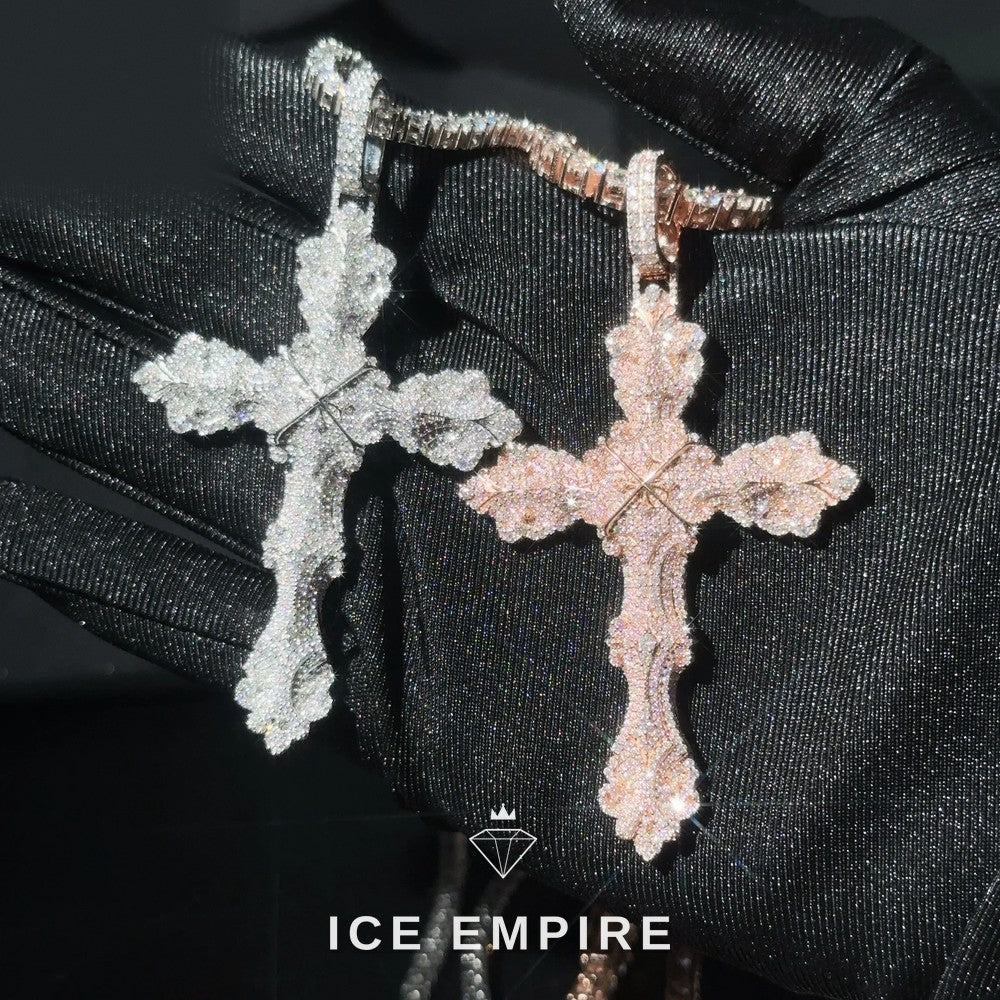 Iced Out Cross Rose Gold Plated Moissanite Pendant