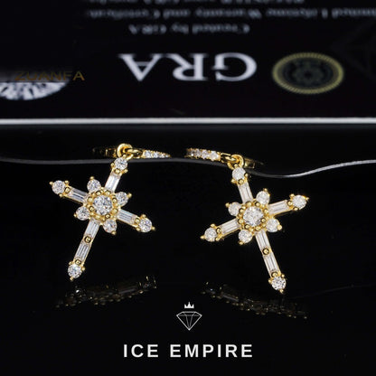 Iced Out Baguette 925 Silver Moissanite Hoop Earrings