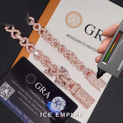 Iced Out Baguette Rose Gold Plated Moissanite Cuban Chain