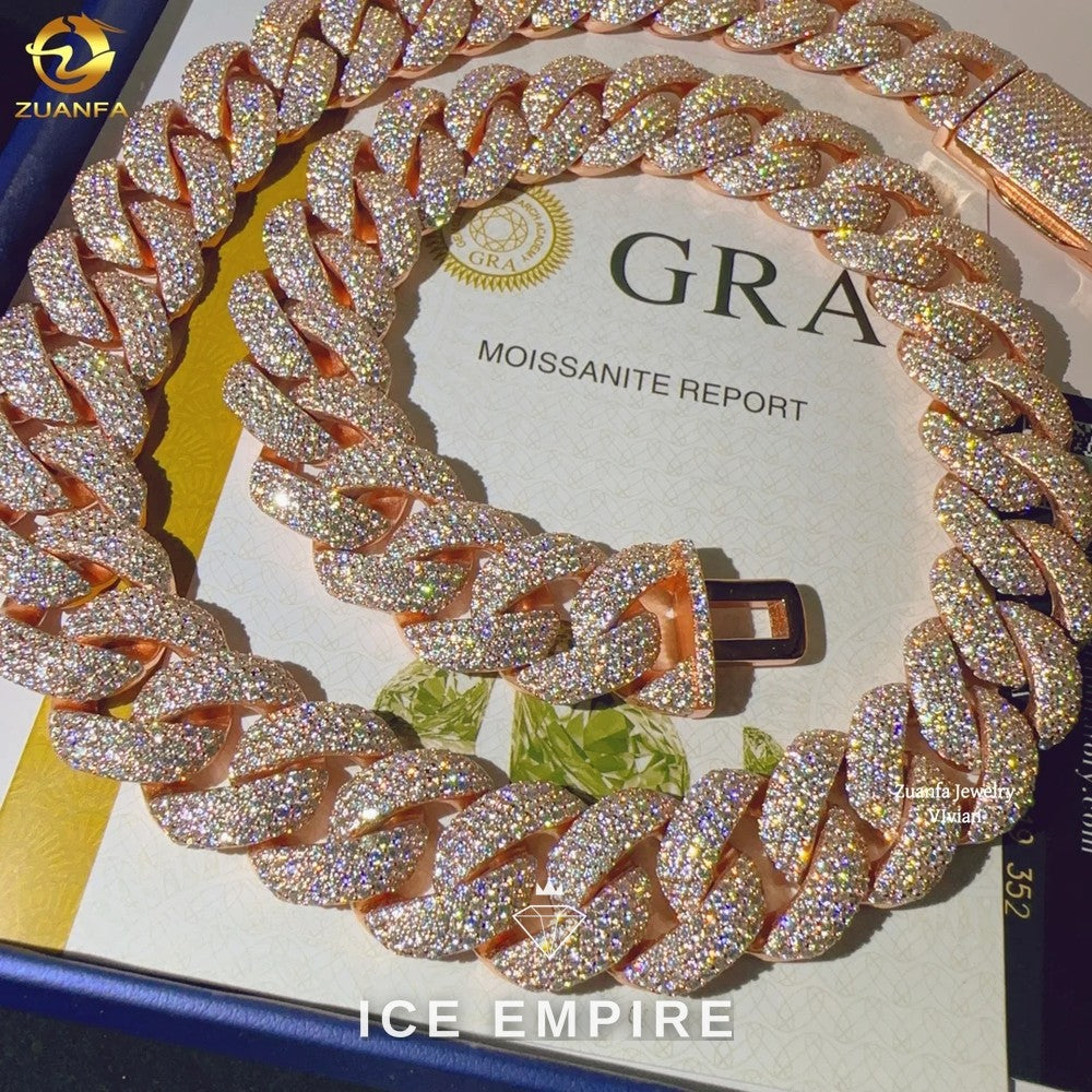 Iced Out Rose Gold Plated Moissanite Cuban Chain