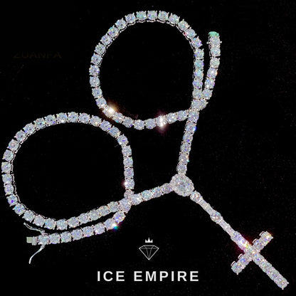 Iced Out Cross Rose Gold Plated Moissanite Cuban Chain