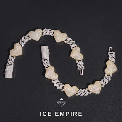 Iced Out Heart Rose Gold Plated Moissanite Cuban Chain