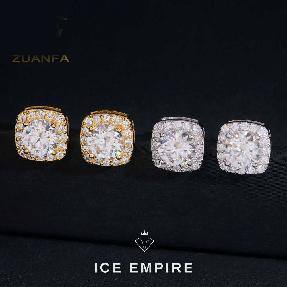 Iced Out Gold Plated Moissanite Stud Earrings