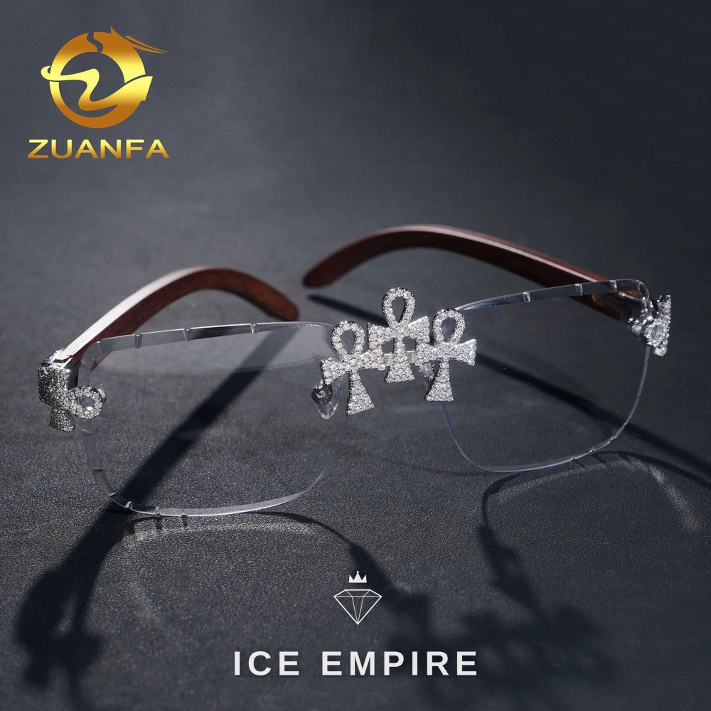Iced Out Cross 925 Silver Glasses