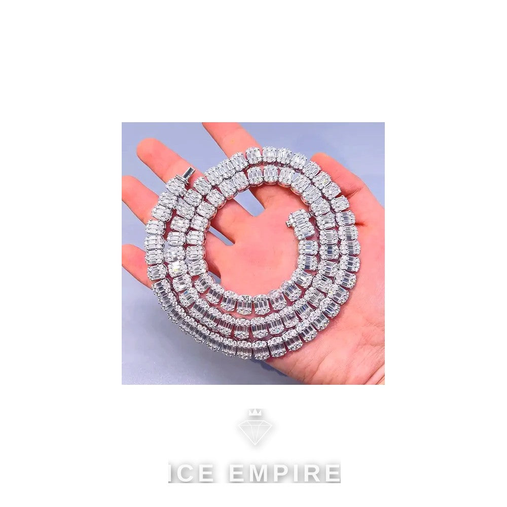 Iced Out Baguette Rose Gold Plated Moissanite Cuban Chain