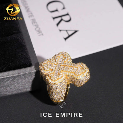 Iced Out Cross Gold Plated Moissanite Ring
