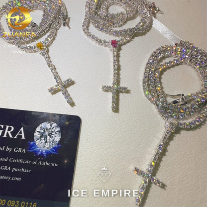 Iced Out Cross Rose Gold Plated Moissanite Cuban Chain