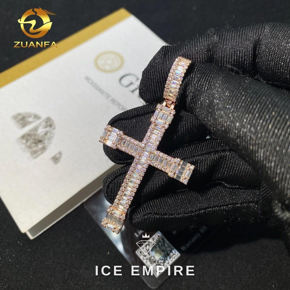 Iced Out Baguette Rose Gold Plated Moissanite Pendant