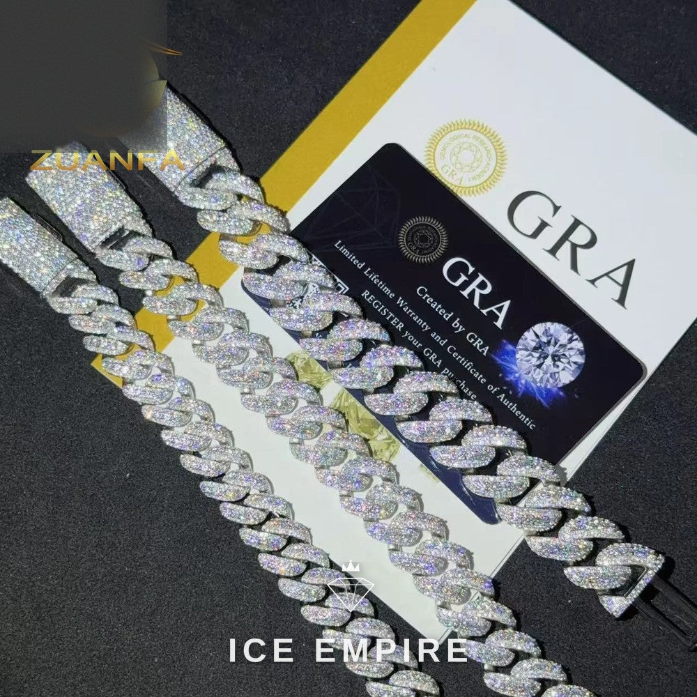 Iced Out 925 Silver Moissanite Cuban Chain