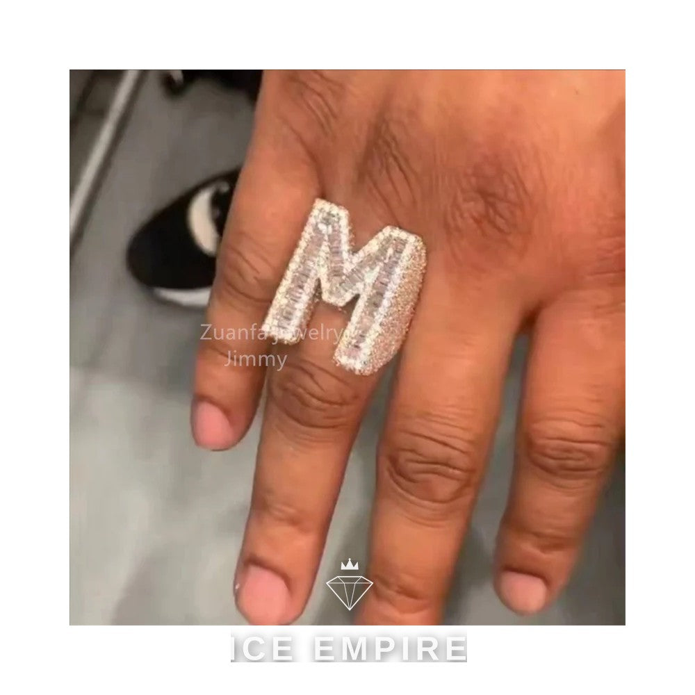 Iced Out Baguette 925 Silver Moissanite Ring