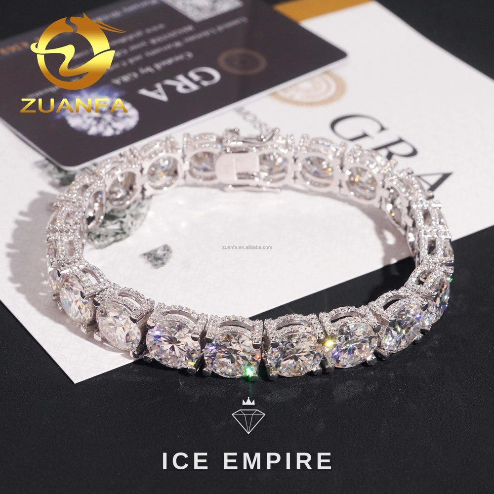 Iced Out Cluster 925 Silver Moissanite Tennis Chain