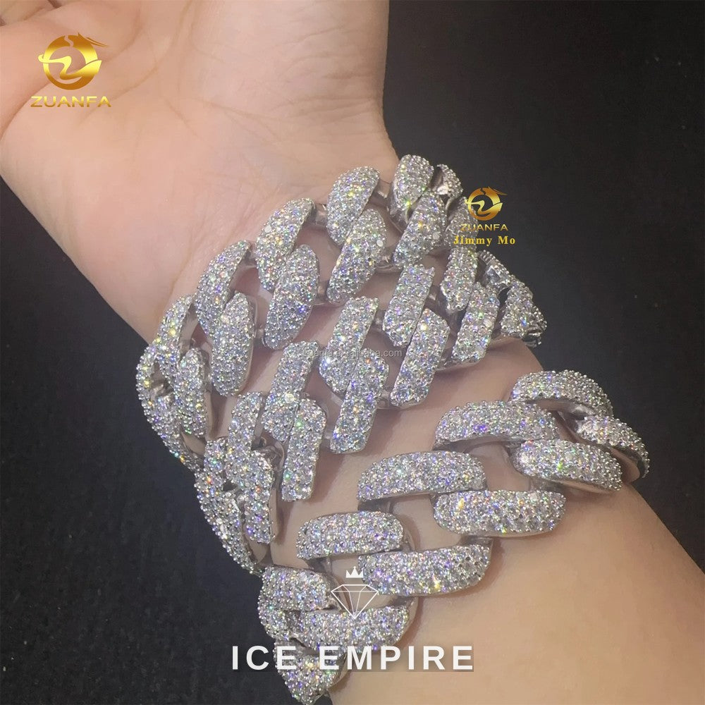 Iced Out 925 Silver Moissanite Cuban Chain