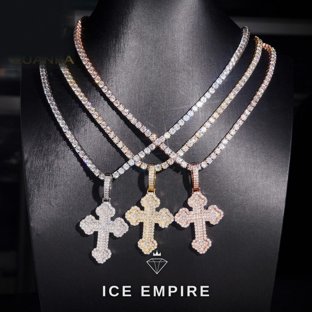Iced Out Cross 925 Silver Pendant