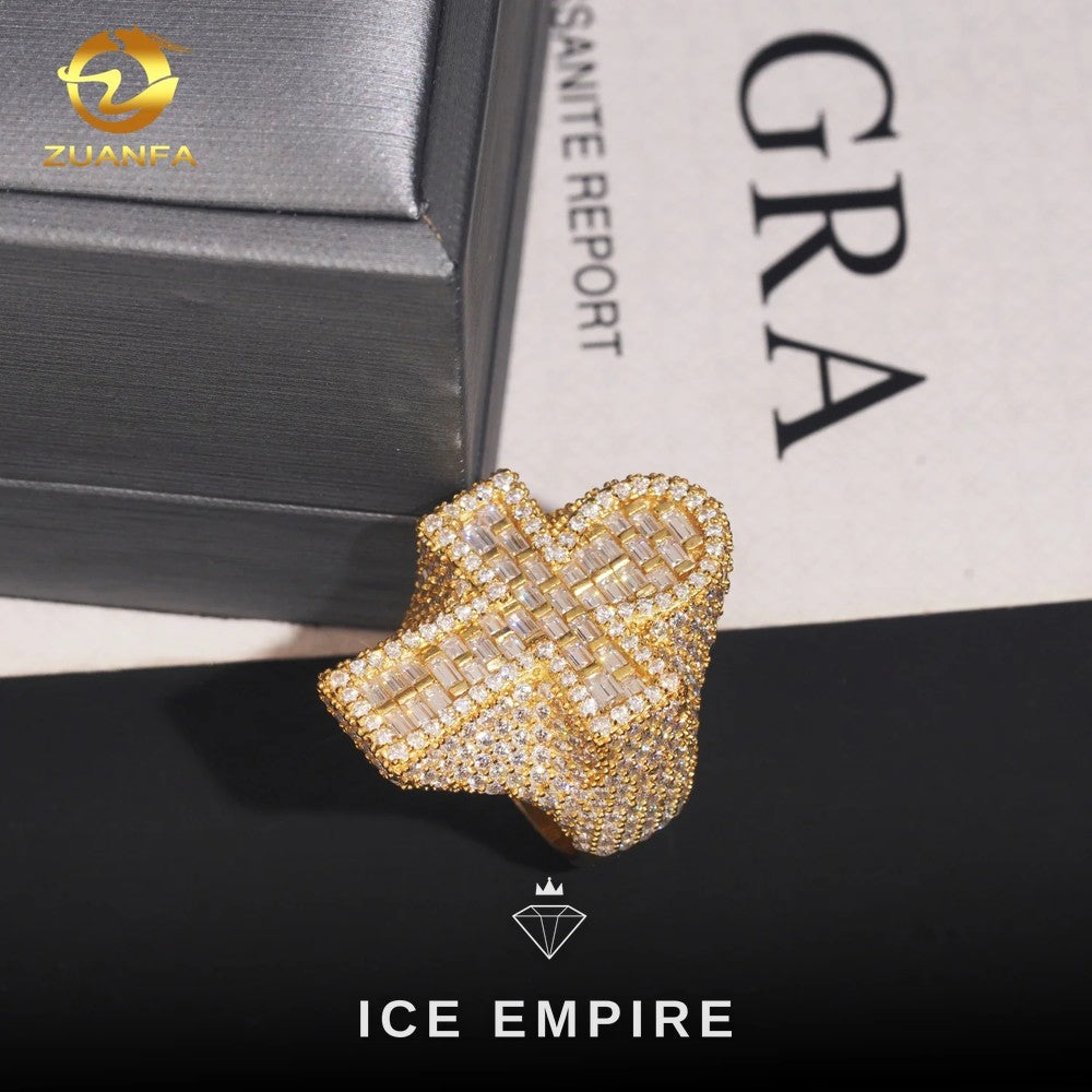 Iced Out Baguette Rose Gold Plated Moissanite Ring