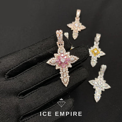 Iced Out Cross Rose Gold Plated Moissanite Pendant