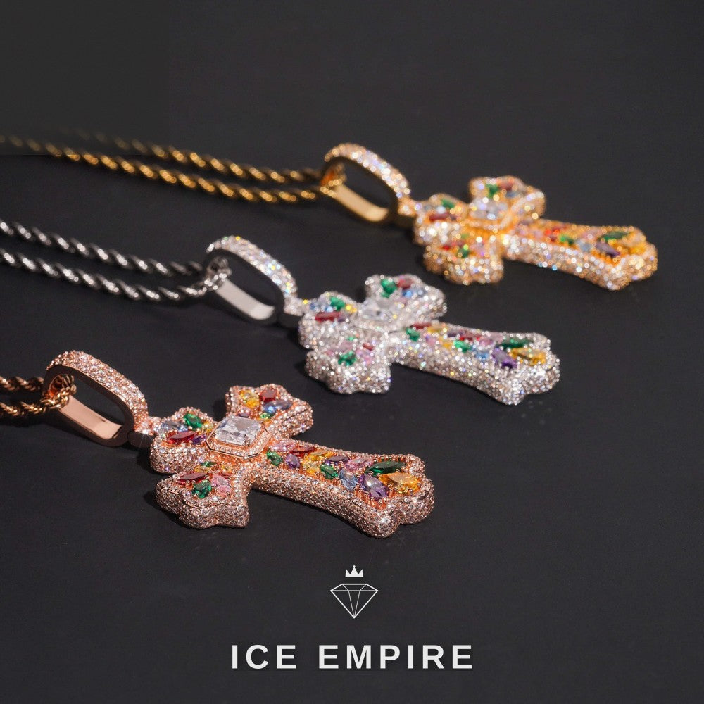 Iced Out Cross Rose Gold Plated Pendant