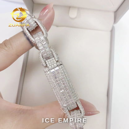 Iced Out Baguette Rose Gold Plated Moissanite Cuban Chain