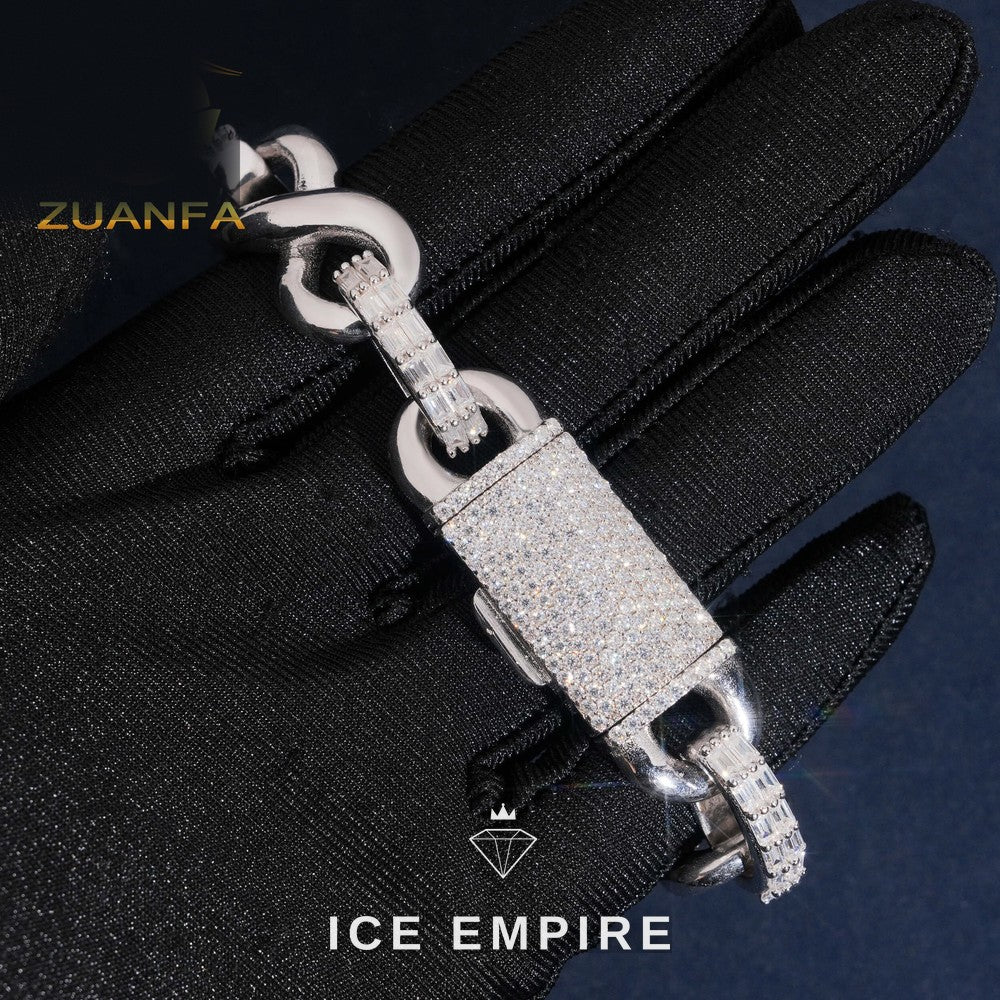 Iced Out Baguette 925 Silver Moissanite Cuban Chain