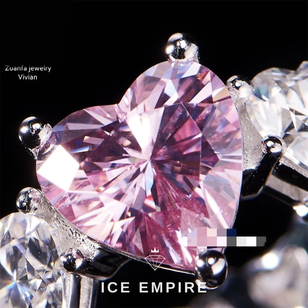 Iced Out Heart Rose Gold Plated Moissanite Wedding Band