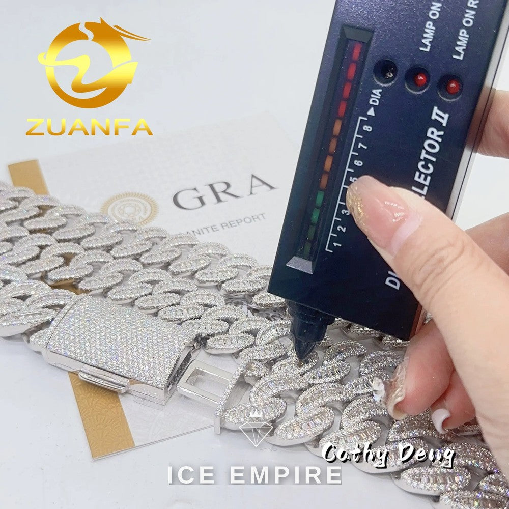 Iced Out Baguette Gold Plated Moissanite Cuban Chain