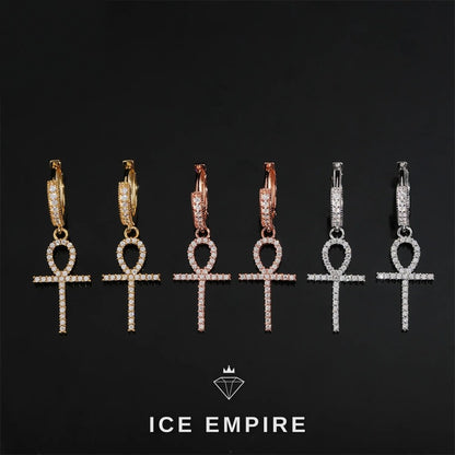 Iced Out Cross Rose Gold Plated Moissanite Hoop Earrings
