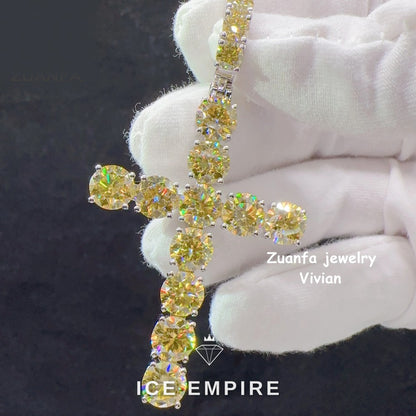 Iced Out Cross Rose Gold Plated Moissanite Pendant