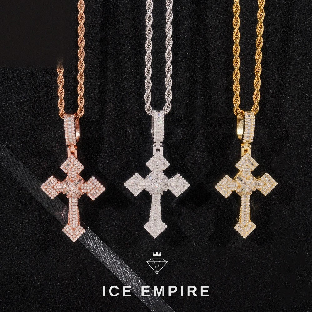 Iced Out Cross Gold Plated Moissanite Pendant