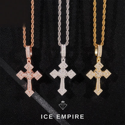 Iced Out Cross Gold Plated Moissanite Pendant