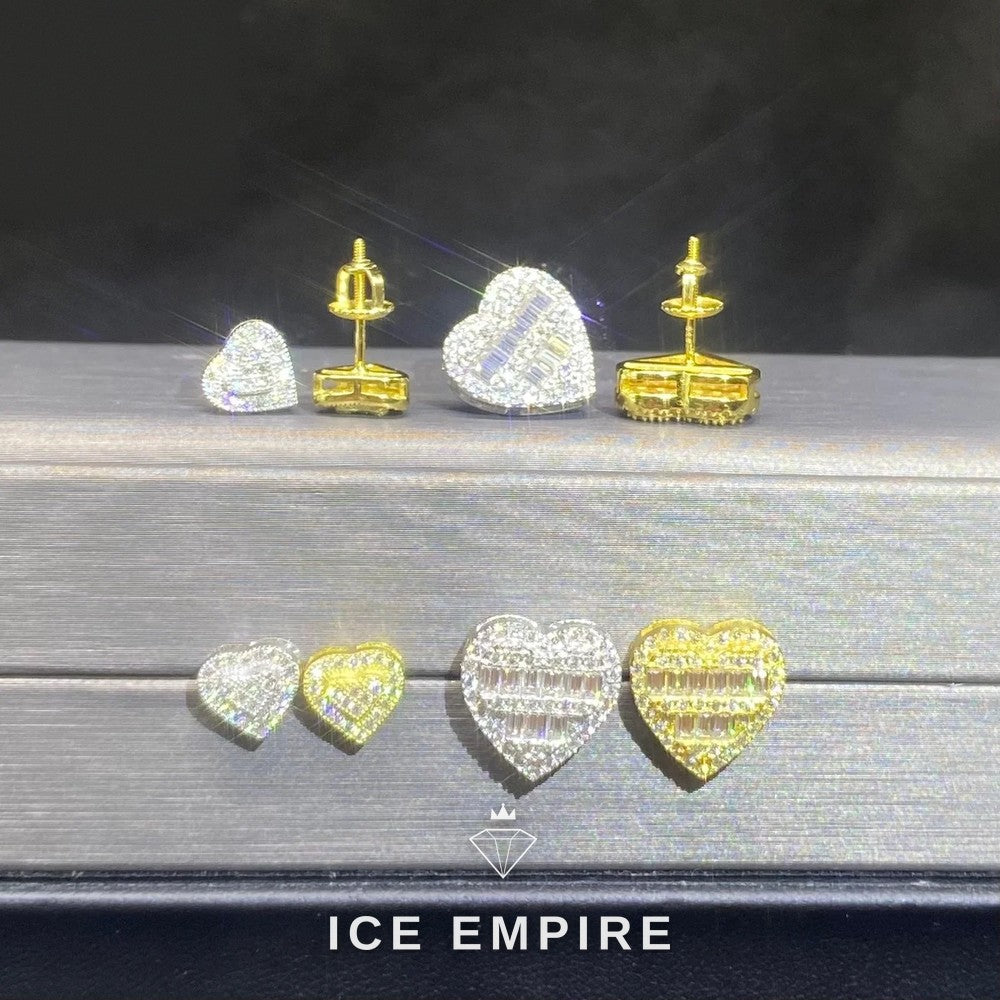 Iced Out Heart 925 Silver Moissanite Stud Earrings