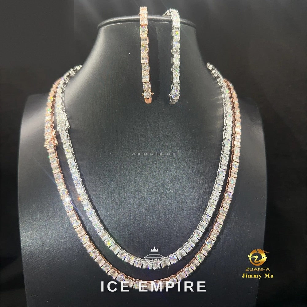 Iced Out Cluster 925 Silver Moissanite Cuban Chain