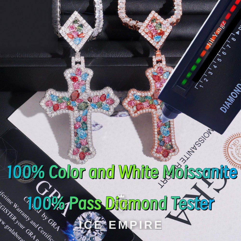 Iced Out Cross Rose Gold Plated Moissanite Pendant