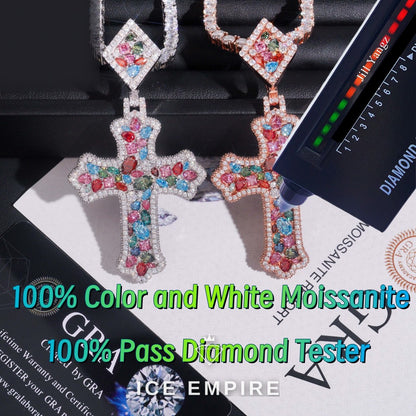 Iced Out Cross Rose Gold Plated Moissanite Pendant