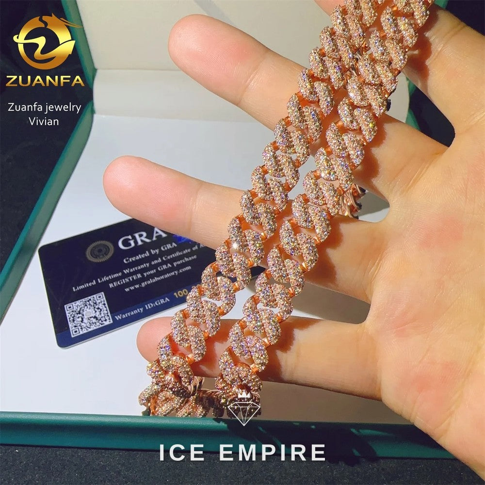 Iced Out Rose Gold Plated Moissanite Cuban Chain