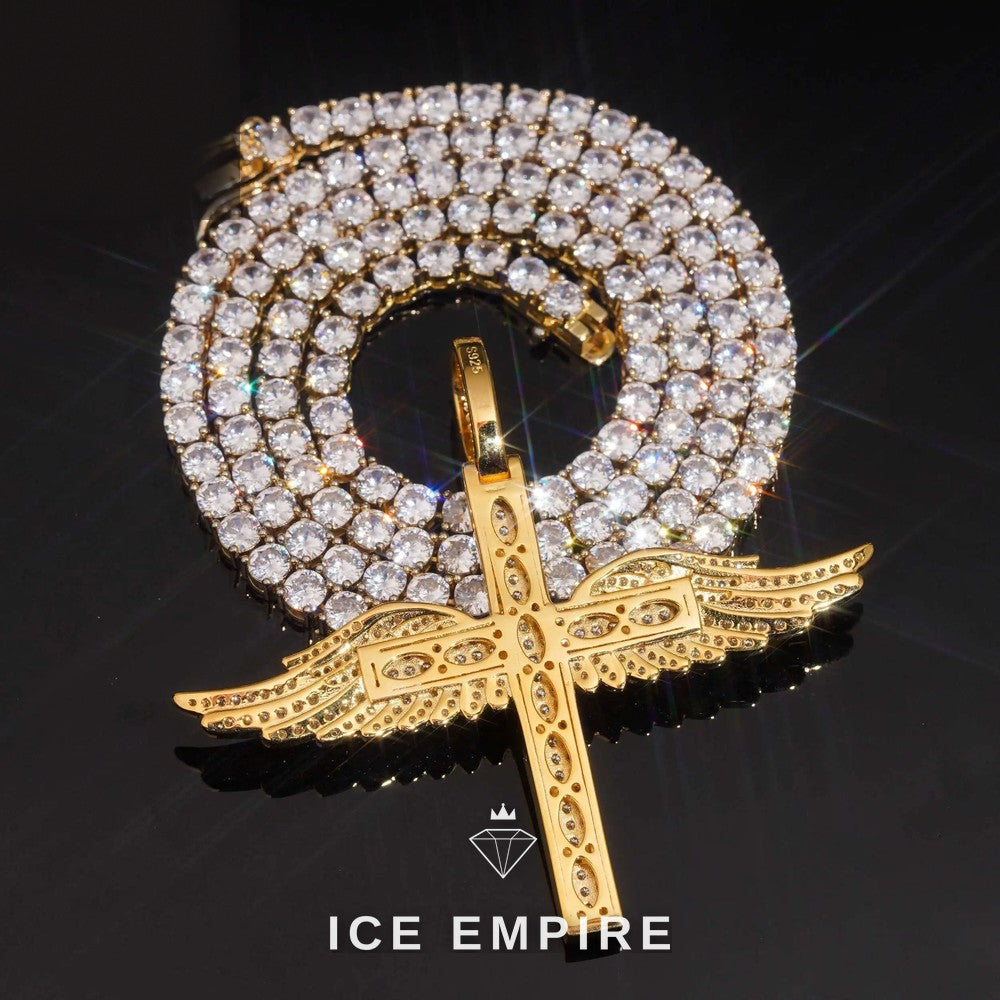 Iced Out Cross Gold Plated Moissanite Pendant