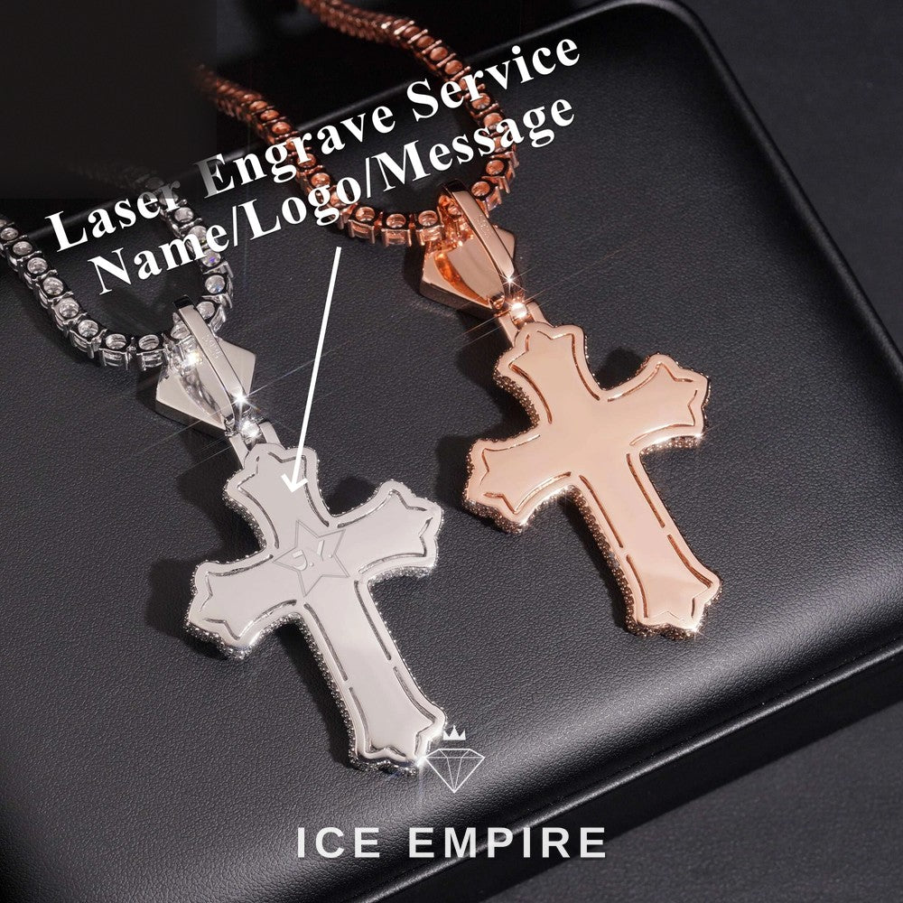 Iced Out Cross Rose Gold Plated Moissanite Pendant