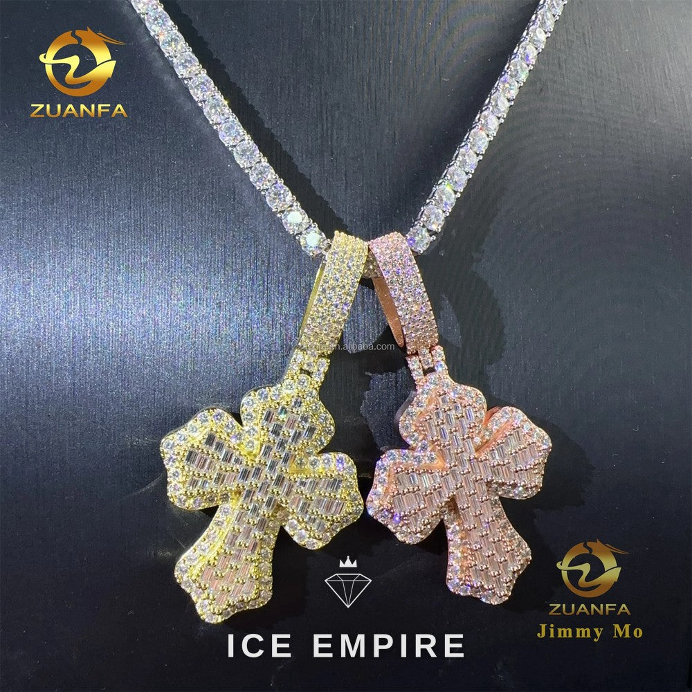 Iced Out Baguette 925 Silver Pendant