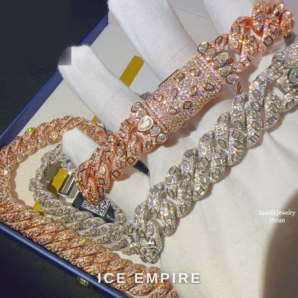 Iced Out Rose Gold Plated Moissanite Cuban Chain