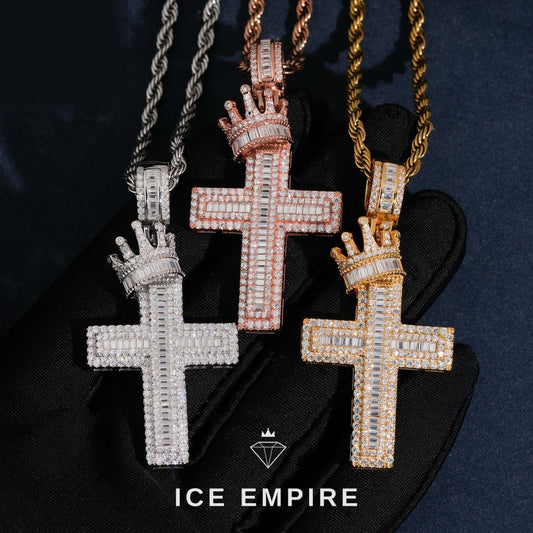 Iced Out Cross Rose Gold Moissanite Pendant