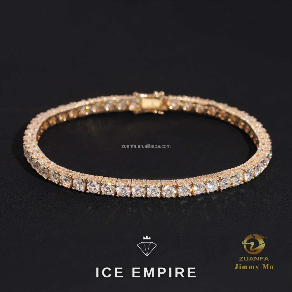 Iced Out Cluster 10K Gold Moissanite Tennis Chain