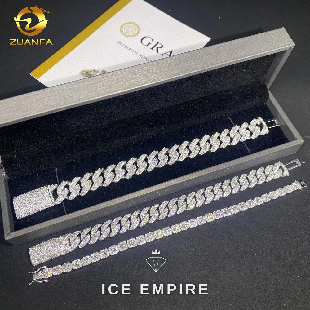 Iced Out 925 Silver Moissanite Cuban Chain