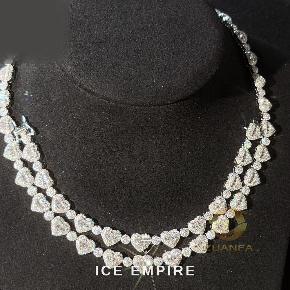 Iced Out Heart Rose Gold Plated Moissanite Cuban Chain