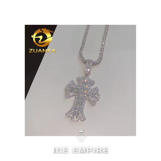 Iced Out Cross Rose Gold Plated Moissanite Pendant