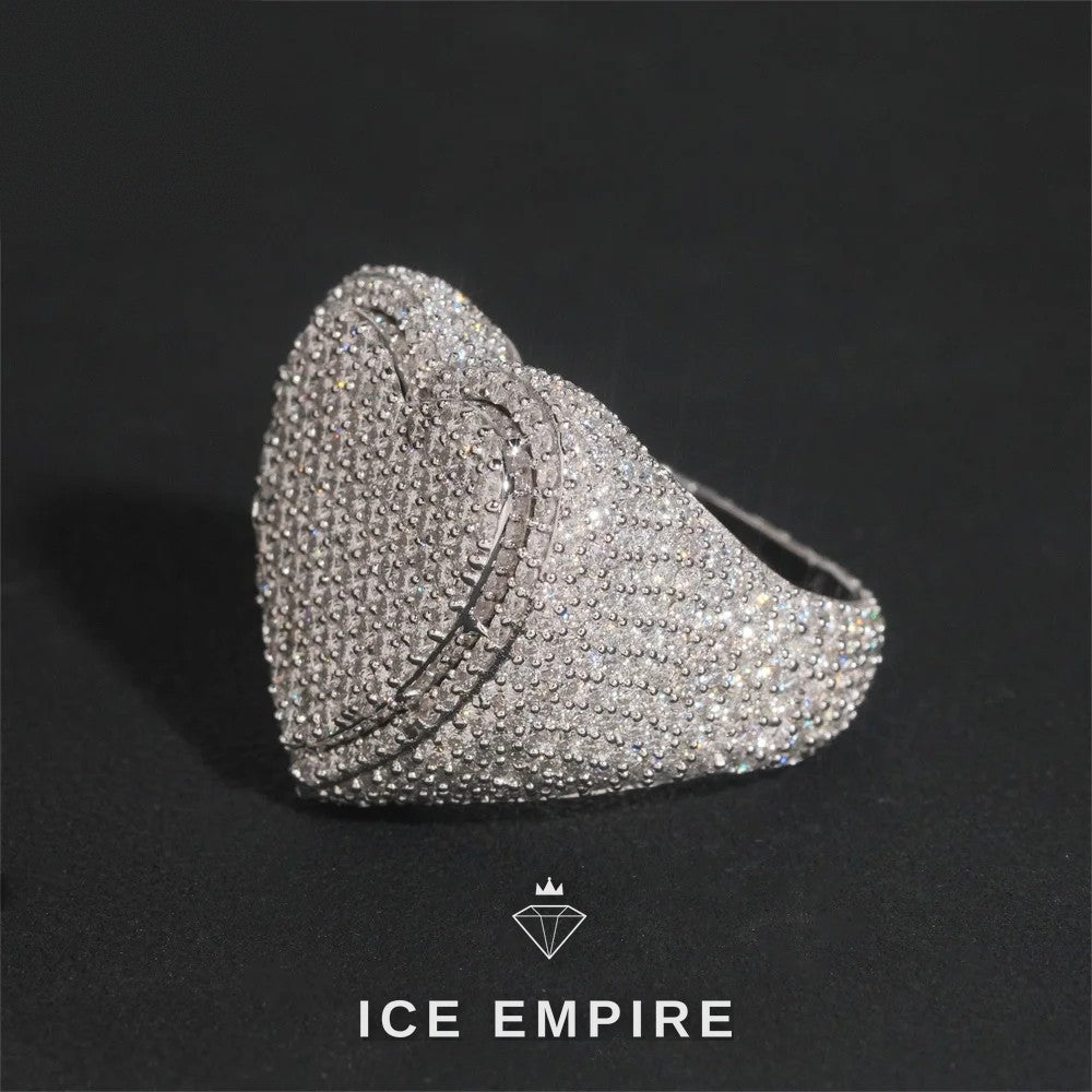 Iced Out Heart 925 Silver Moissanite Ring