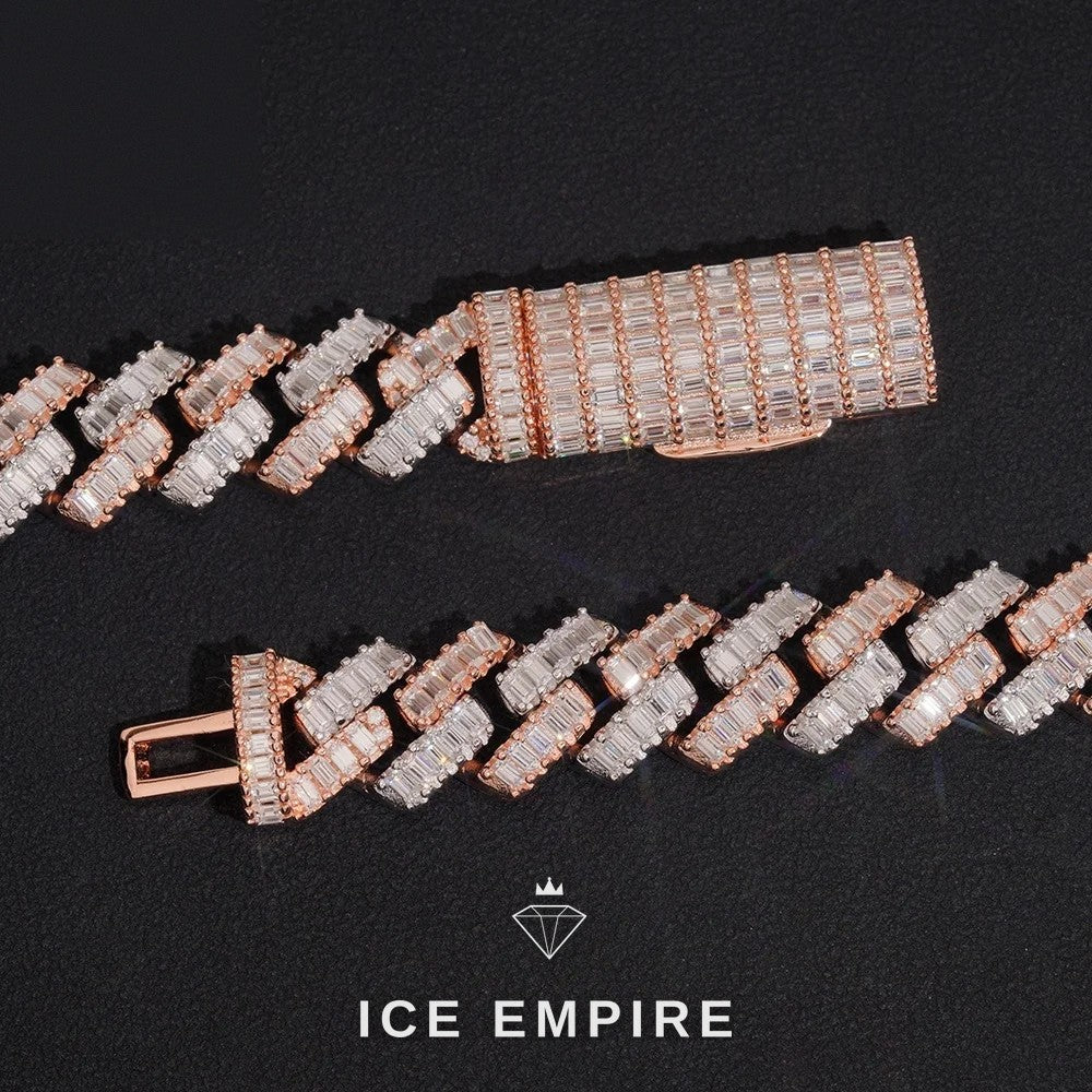 Iced Out Baguette Rose Gold Plated Moissanite Cuban Chain