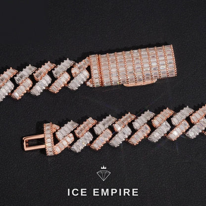 Iced Out Baguette Rose Gold Plated Moissanite Cuban Chain