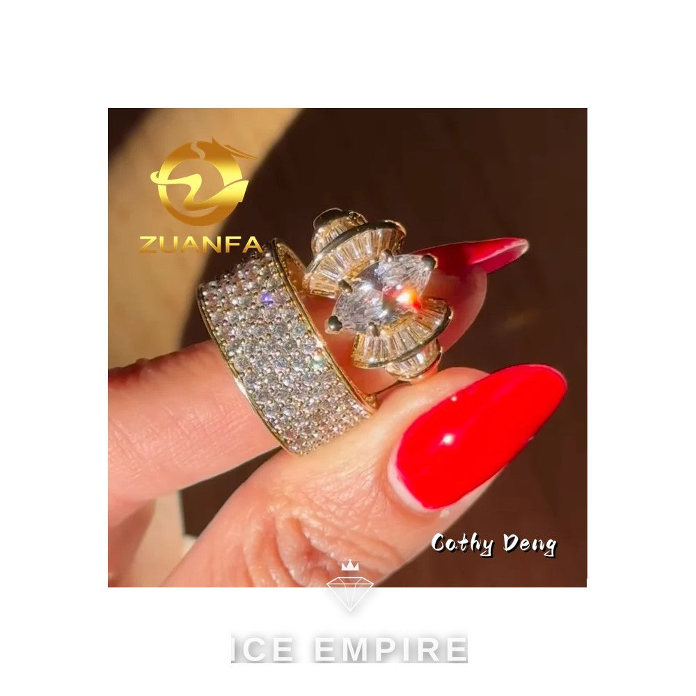 Iced Out 925 Silver Moissanite Engagement Ring
