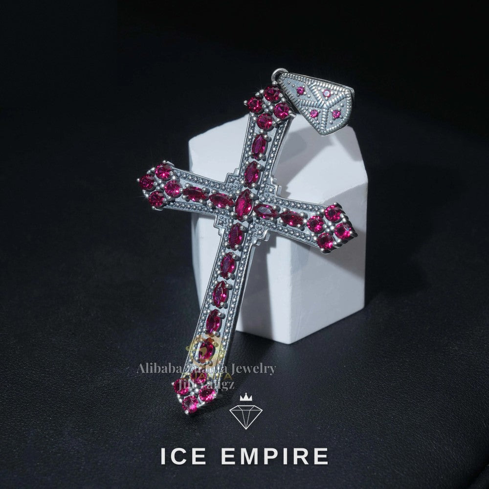 Iced Out Cross 925 Silver Pendant