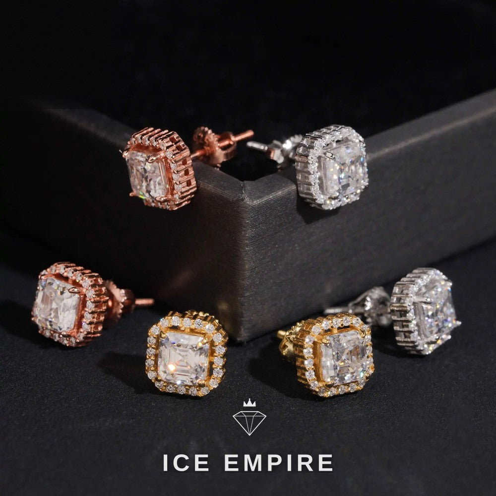Iced Out Cluster Gold Plated Moissanite Stud Earrings