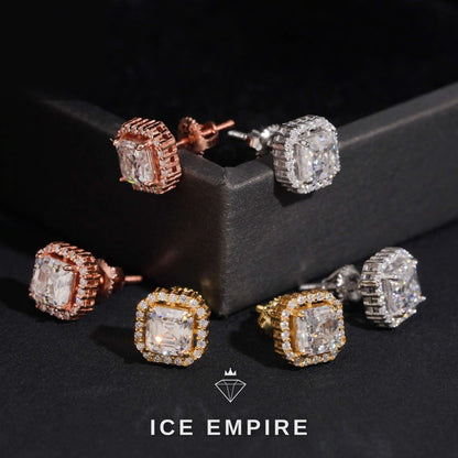 Iced Out Cluster Gold Plated Moissanite Stud Earrings