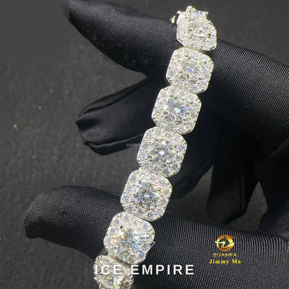Iced Out Cluster 925 Silver Moissanite Tennis Chain